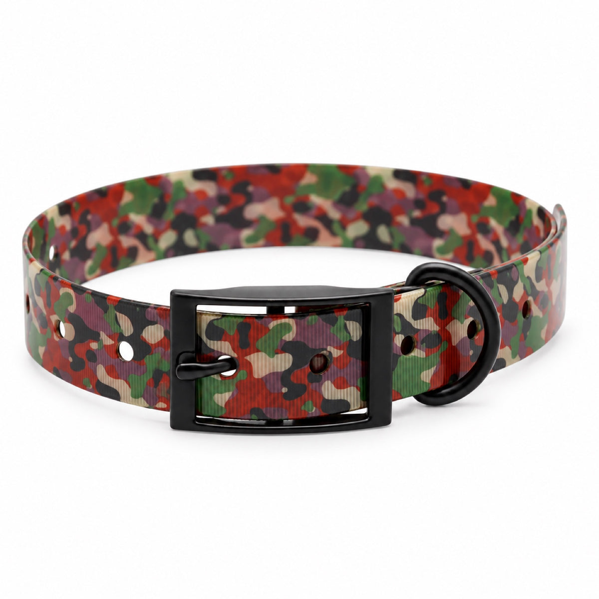 GAVPEPY TPU Camouflage Dog Collar, Size One Size, Muted Olive Rust Camo, Red Green Camo, Forest Green Camo, Tan Brown Camo, for daily dog walks and outdoor wear; adjustable neckwear with the selected finish and fit shown in the product photos image 9 - DPcollar12-RedGreenCamo-CollarOnly.jpg