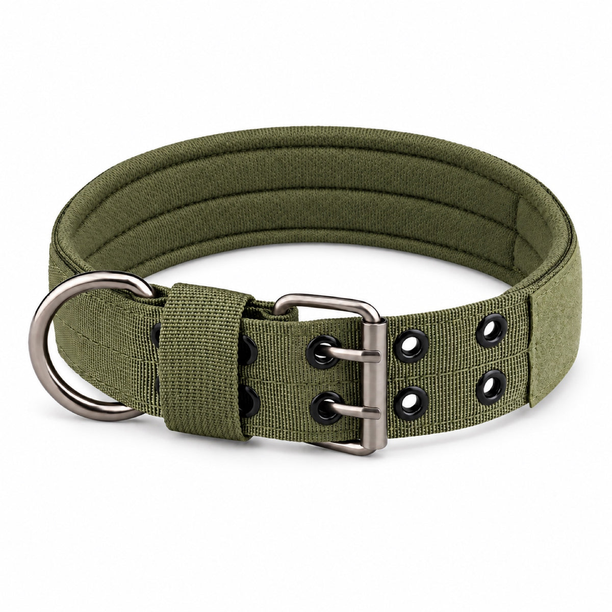 GAVPEPY Adjustable Tactical Dog Collar, Sizes M, L, XL, Black, Khaki, Green, Camouflage, for neighborhood walks, park visits and daily dog wear; an adjustable neckwear option for supervised walks and everyday outings image 9 - DPcollar13-Green-M-CollarOnly.jpg