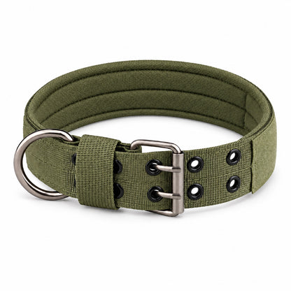GAVPEPY Adjustable Tactical Dog Collar, Sizes M, L, XL, Black, Khaki, Green, Camouflage, for neighborhood walks, park visits and daily dog wear; an adjustable neckwear option for supervised walks and everyday outings image 9 - DPcollar13-Green-M-CollarOnly.jpg