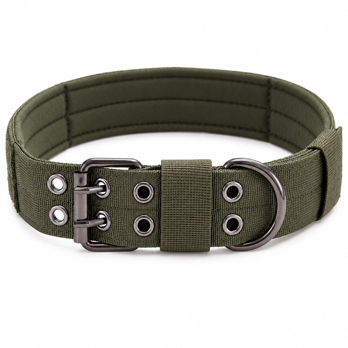 GAVPEPY Double-Layer Dog Collar, Sizes M, L, XL, 5 color or pattern options, for neighborhood walks, park visits and daily dog wear; an adjustable neckwear option for supervised walks and everyday outings image 9 - DPcollar17-MilitaryColor-M-CollarOnly.jpg