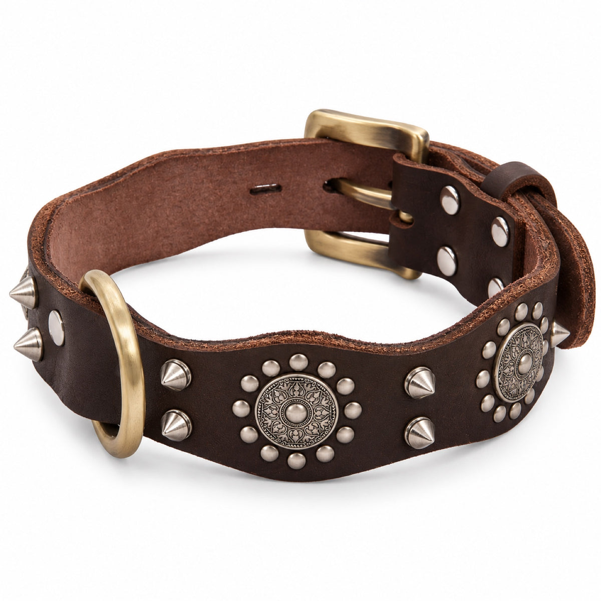 GAVPEPY Leather-style material Studded Dog Collar, Sizes S, M, L, Brown, Black, for neighborhood walks, park visits and daily dog wear; an adjustable neckwear option for supervised walks and everyday outings image 8 - DPcollar18-Brown-S-CollarOnly.jpg