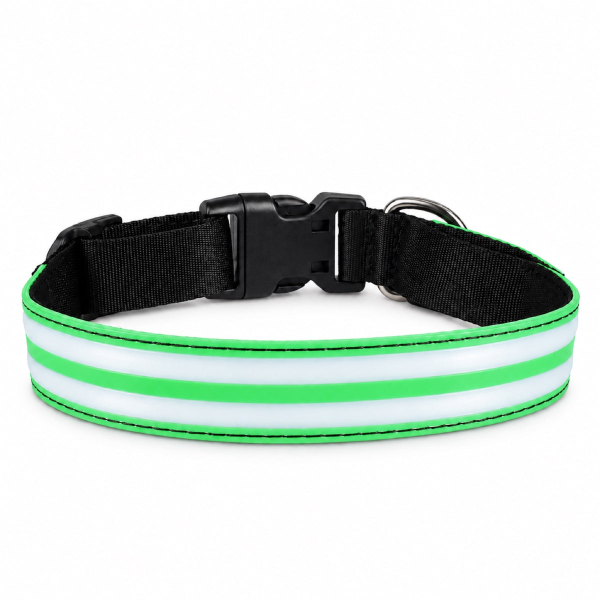 GAVPEPY Nylon Light-Up Dog Collar, Sizes XS, S, M, L, 5 color or pattern options, for neighborhood walks, park visits and daily dog wear; an adjustable neckwear option for supervised walks and everyday outings image 10 - DPcollar23-Green-XS-CollarOnly.jpg
