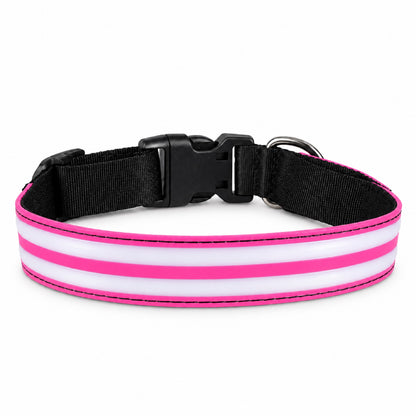 GAVPEPY Nylon Light-Up Dog Collar, Sizes XS, S, M, L, 5 color or pattern options, for neighborhood walks, park visits and daily dog wear; an adjustable neckwear option for supervised walks and everyday outings image 11 - DPcollar23-Pink-XS-CollarOnly.jpg