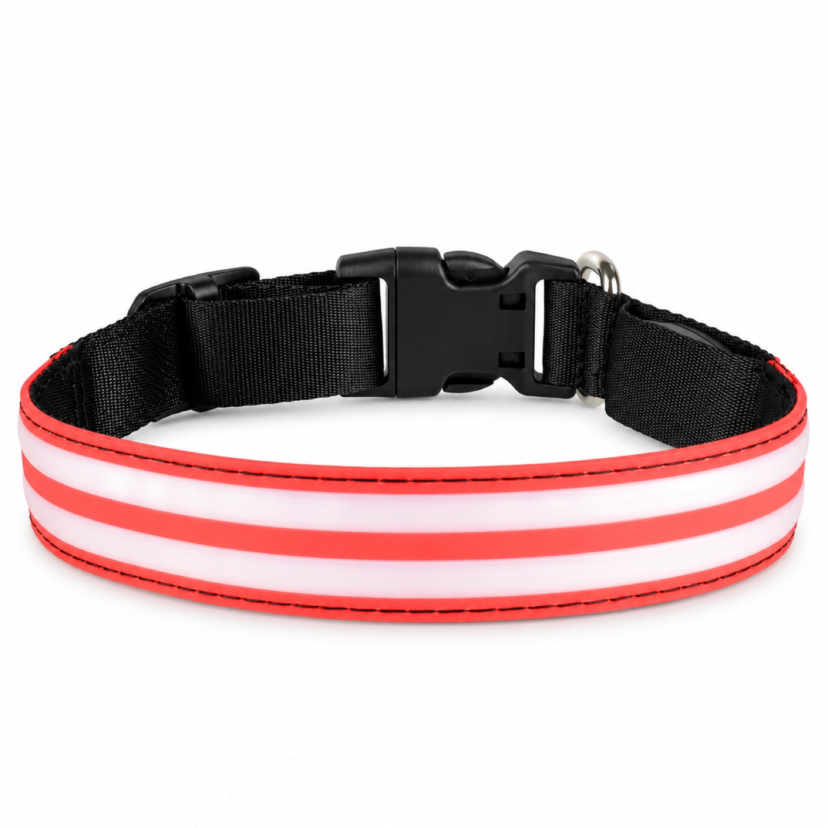 GAVPEPY Nylon Light-Up Dog Collar, Sizes XS, S, M, L, 5 color or pattern options, for neighborhood walks, park visits and daily dog wear; an adjustable neckwear option for supervised walks and everyday outings image 8 - DPcollar23-Red-XS-CollarOnly.jpg