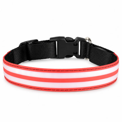 GAVPEPY Nylon Light-Up Dog Collar, Sizes XS, S, M, L, 5 color or pattern options, for neighborhood walks, park visits and daily dog wear; an adjustable neckwear option for supervised walks and everyday outings image 8 - DPcollar23-Red-XS-CollarOnly.jpg