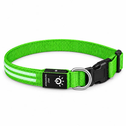GAVPEPY Nylon Dual-Fiber LED Dog Collar, Sizes S, M, L, Red, Blue, Green, for neighborhood walks, park visits and daily dog wear; an adjustable neckwear option for supervised walks and everyday outings image 9 - DPcollar24-Green-S-CollarOnly.jpg