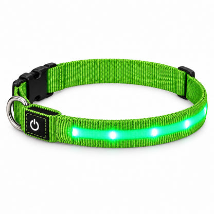 GAVPEPY Nylon LED Strip Dog Collar, Sizes S, M, L, Red, Blue, Green, for daily dog walks and outdoor wear; adjustable neckwear with the selected finish and fit shown in the product photos; review the selected variant photo for details image 9 - DPcollar25-Green-S-CollarOnly.jpg