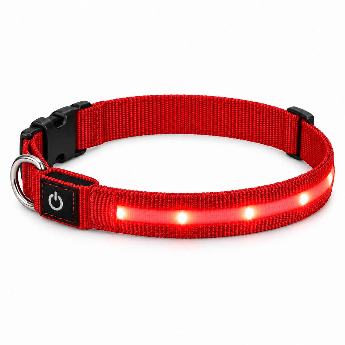 GAVPEPY Nylon LED Strip Dog Collar, Sizes S, M, L, Red, Blue, Green, for daily dog walks and outdoor wear; adjustable neckwear with the selected finish and fit shown in the product photos; review the selected variant photo for details image 8 - DPcollar25-Red-S-CollarOnly.jpg
