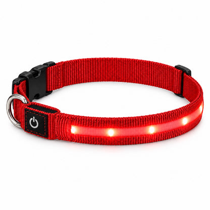 GAVPEPY Nylon LED Strip Dog Collar, Sizes S, M, L, Red, Blue, Green, for daily dog walks and outdoor wear; adjustable neckwear with the selected finish and fit shown in the product photos; review the selected variant photo for details image 8 - DPcollar25-Red-S-CollarOnly.jpg
