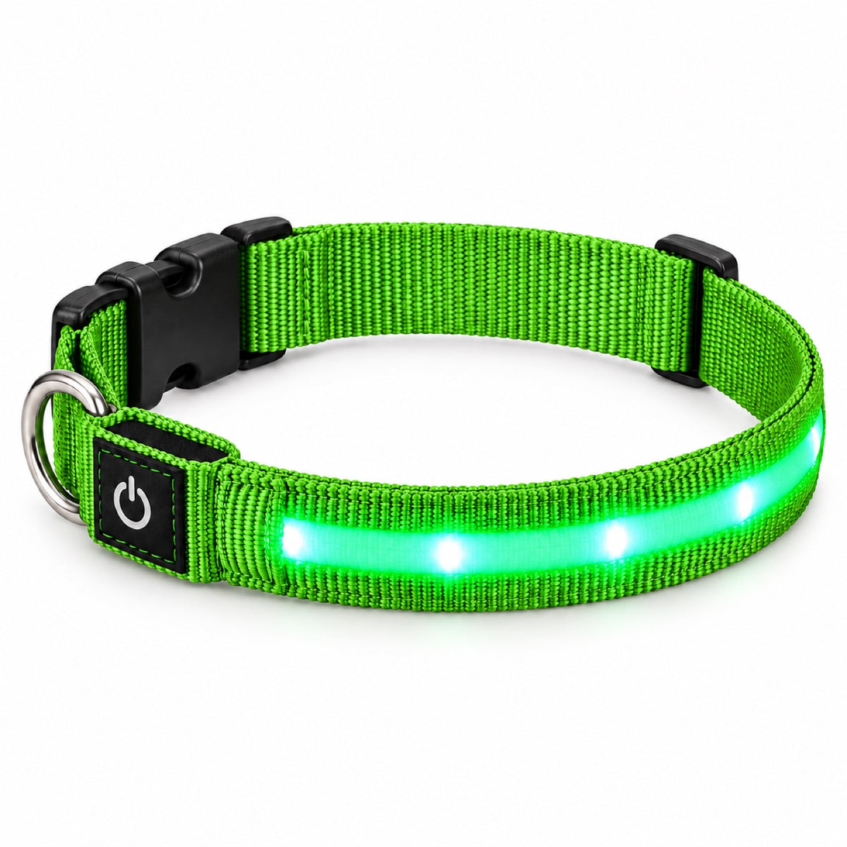 GAVPEPY Nylon Single-Fiber LED Dog Collar, Sizes S, M, L, Red, Blue, Green, for neighborhood walks, park visits and daily dog wear; an adjustable neckwear option for supervised walks and everyday outings image 9 - DPcollar26-Green-S-CollarOnly.jpg