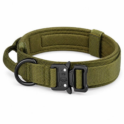 GAVPEPY Polyester with zinc-alloy hardware Tactical Padded Dog Collar, Sizes M, L, XL, 5 color or pattern options, for neighborhood walks, park visits and daily dog wear; an adjustable neckwear option for supervised walks and everyday outings image 9 - DPcollar4-ArmyGreen-M-CollarOnly.jpg