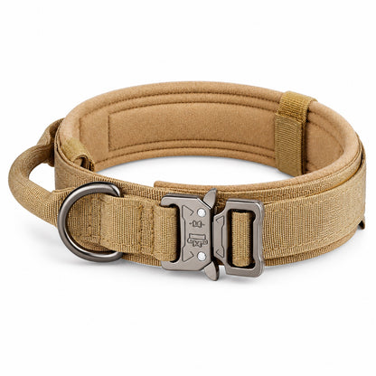 GAVPEPY Polyester with zinc-alloy hardware Tactical Padded Dog Collar, Sizes M, L, XL, 5 color or pattern options, for neighborhood walks, park visits and daily dog wear; an adjustable neckwear option for supervised walks and everyday outings image 8 - DPcollar4-Khaki-M-CollarOnly.jpg