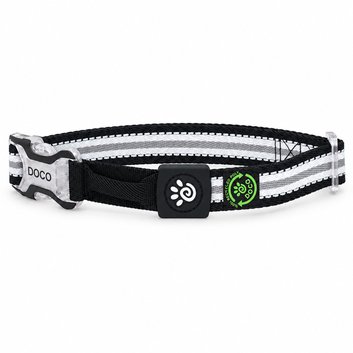 GAVPEPY Recycled webbing and braided nylon Reflective Woven Dog Collar, Sizes S, M, L, 5 color or pattern options, for neighborhood walks, park visits and daily dog wear; an adjustable neckwear option for supervised walks and everyday outings image 11 - DPcollar6-Black-S-CollarOnly.jpg