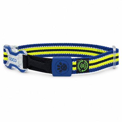 GAVPEPY Recycled webbing and braided nylon Reflective Woven Dog Collar, Sizes S, M, L, 5 color or pattern options, for neighborhood walks, park visits and daily dog wear; an adjustable neckwear option for supervised walks and everyday outings image 10 - DPcollar6-Blue-S-CollarOnly.jpg