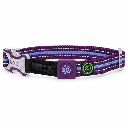 GAVPEPY Recycled webbing and braided nylon Reflective Woven Dog Collar, Sizes S, M, L, 5 color or pattern options, for neighborhood walks, park visits and daily dog wear; an adjustable neckwear option for supervised walks and everyday outings image 9 - DPcollar6-Purple-S-CollarOnly.jpg