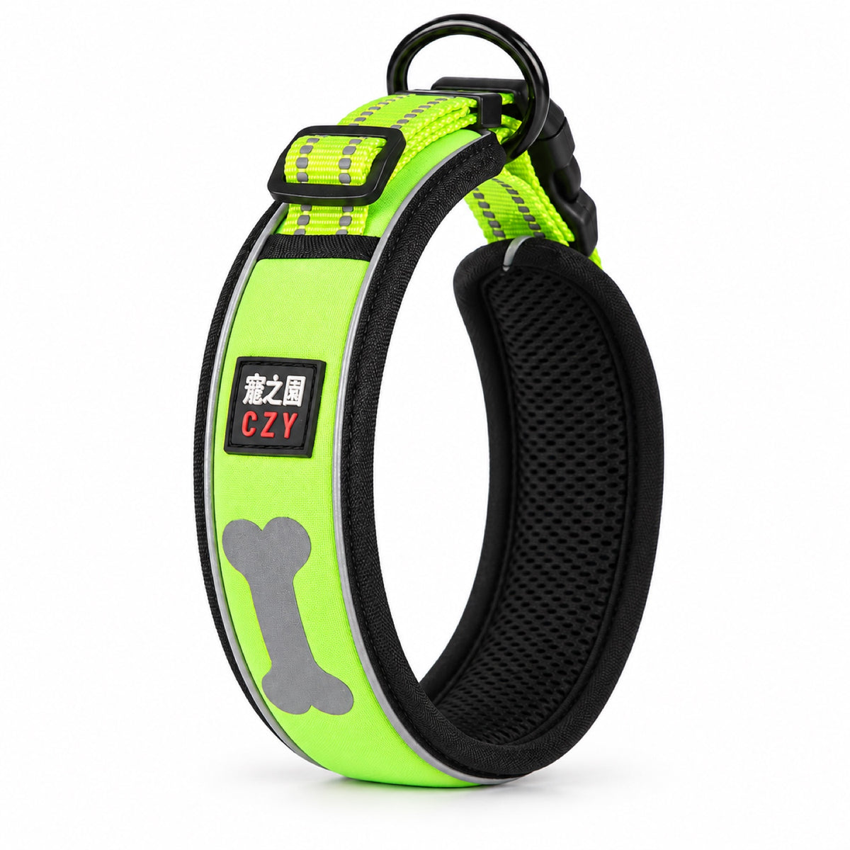 GAVPEPY Padded Mesh Dog Collar, Sizes XS, S, M, L, 5 color or pattern options, for neighborhood walks, park visits and daily dog wear; an adjustable neckwear option for supervised walks and everyday outings image 11 - DPcollar7-NeonGreen-XS-CollarOnly.jpg