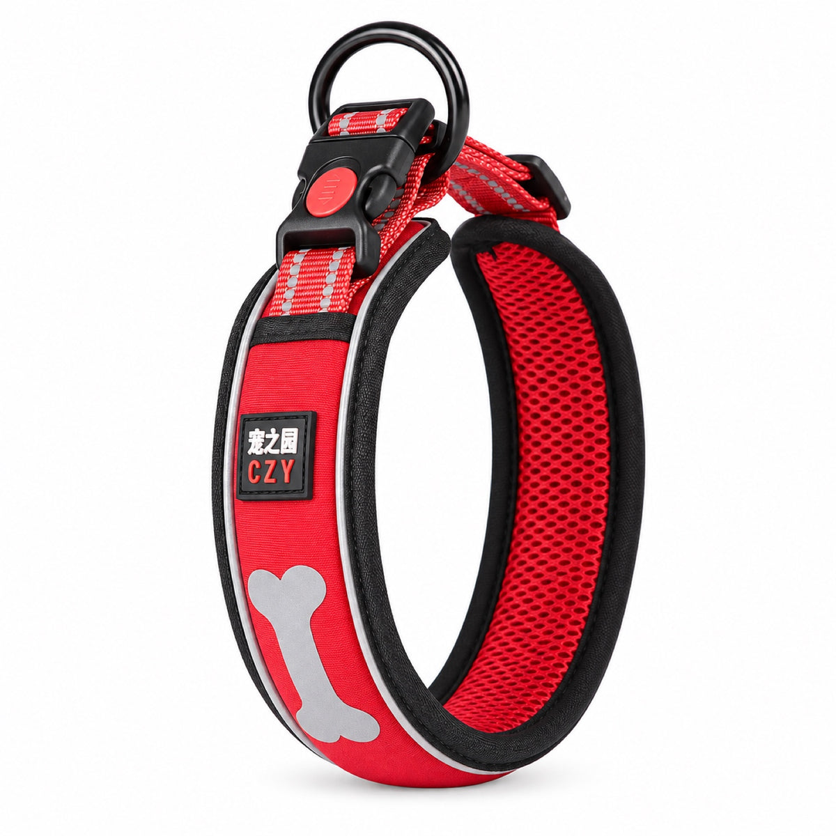 GAVPEPY Padded Mesh Dog Collar, Sizes XS, S, M, L, 5 color or pattern options, for neighborhood walks, park visits and daily dog wear; an adjustable neckwear option for supervised walks and everyday outings image 9 - DPcollar7-Red-XS-CollarOnly.jpg
