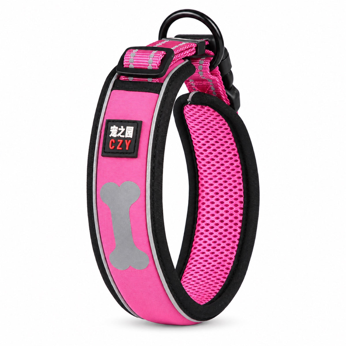 GAVPEPY Padded Mesh Dog Collar, Sizes XS, S, M, L, 5 color or pattern options, for neighborhood walks, park visits and daily dog wear; an adjustable neckwear option for supervised walks and everyday outings image 8 - DPcollar7-RoseRed-XS-CollarOnly.jpg