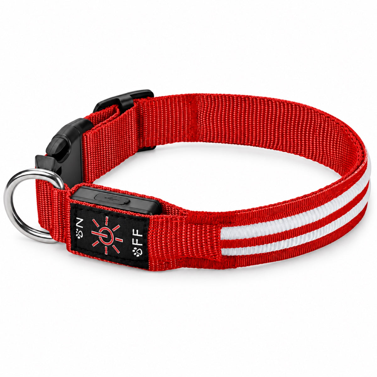 GAVPEPY Woven webbing LED Light-Up Dog Collar, Sizes S, M, L, Red, Green, Blue, Pink, for neighborhood walks, park visits and daily dog wear; an adjustable neckwear option for supervised walks and everyday outings image 8 - DPcollar8-Red-S-CollarOnly.jpg