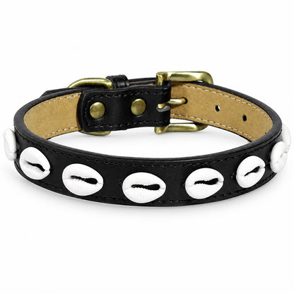 GAVPEPY Faux leather Decorative Shell Dog Collar, Sizes XS, S, M, L, Coffee Brown, Red, Black, for neighborhood walks, park visits and daily dog wear; an adjustable neckwear option for supervised walks and everyday outings image 9 - DPcollar9-Black-XS-CollarOnly.jpg