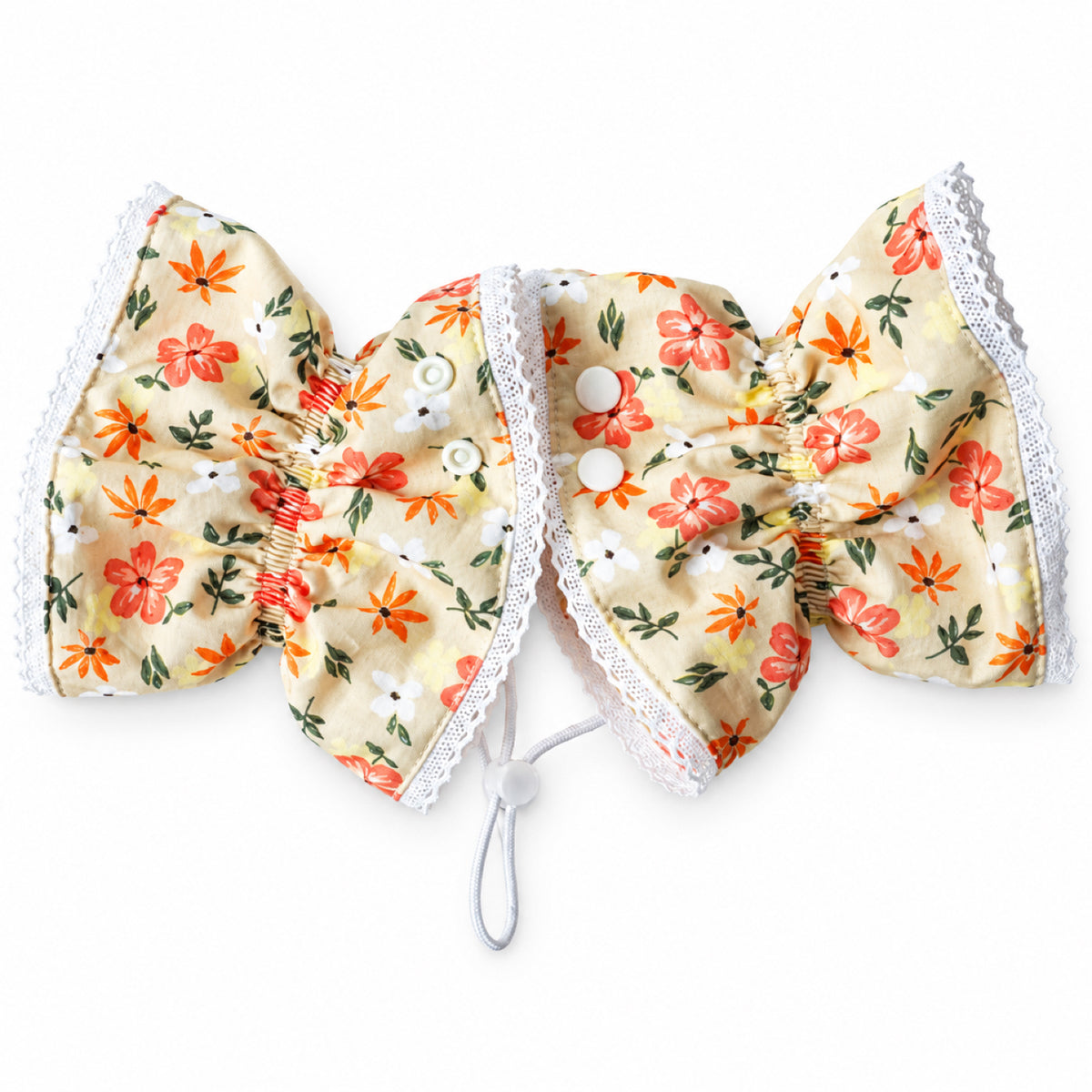 GAVPEPY Cotton Floral Long-Ear Dog Cover, Begonia, Apricot, Lake Blue or Blue patterns in Ear Cover Only or Ear Cover with Neck Cover packages, for keeping long ear hair tidier during meals and supervised daily routines, meals, grooming and daily use image 9 - DPearmuff10-Apricot-EarCoverOnly.jpg