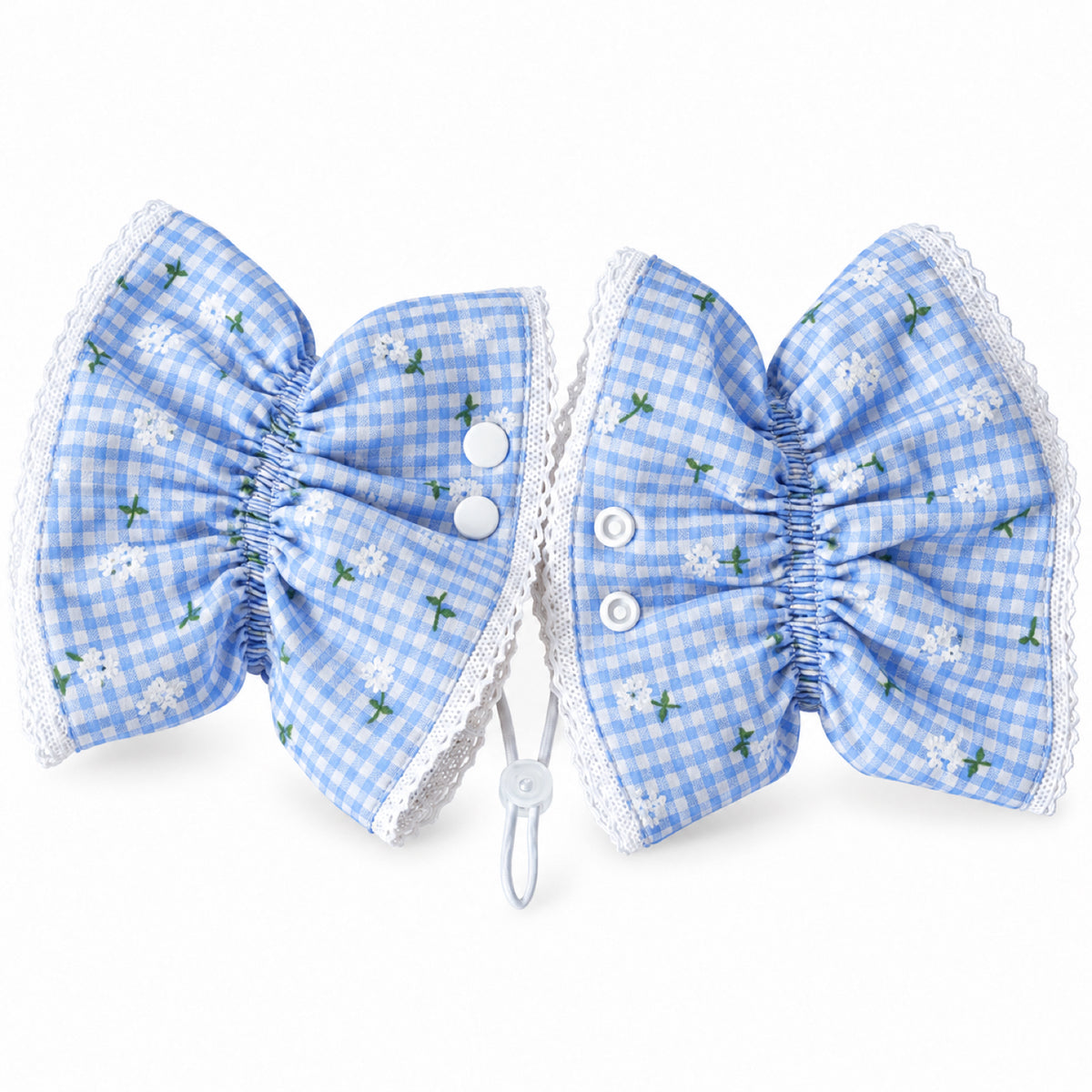 GAVPEPY Cotton Floral Long-Ear Dog Cover, Begonia, Apricot, Lake Blue or Blue patterns in Ear Cover Only or Ear Cover with Neck Cover packages, for keeping long ear hair tidier during meals and supervised daily routines, meals, grooming and daily use image 11 - DPearmuff10-Blue-EarCoverOnly.jpg
