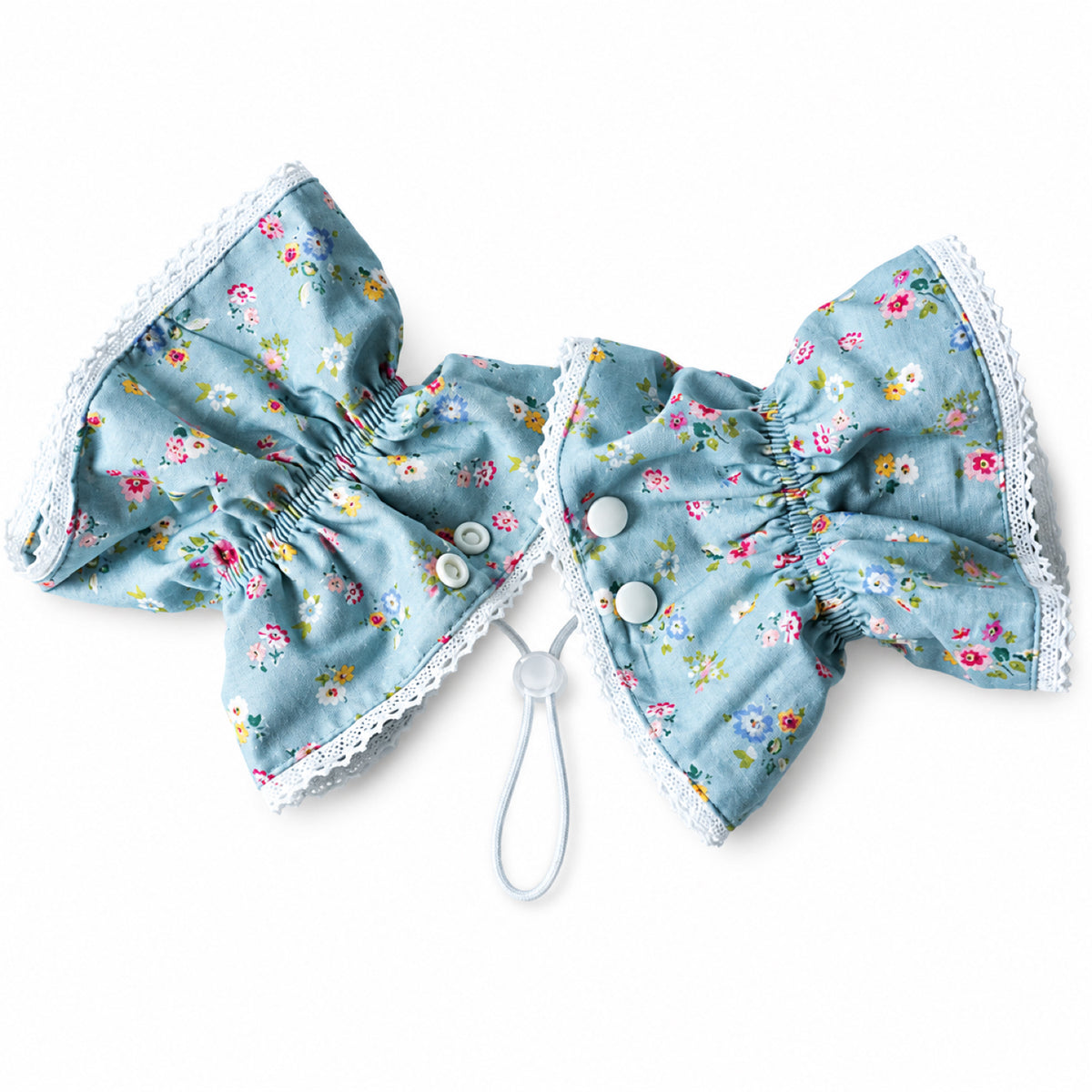 GAVPEPY Cotton Floral Long-Ear Dog Cover, Begonia, Apricot, Lake Blue or Blue patterns in Ear Cover Only or Ear Cover with Neck Cover packages, for keeping long ear hair tidier during meals and supervised daily routines, meals, grooming and daily use image 10 - DPearmuff10-LakeBlue-EarCoverOnly.jpg