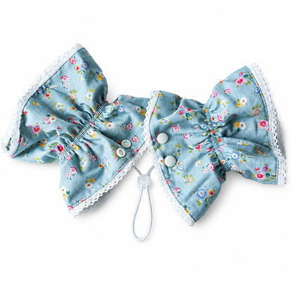 GAVPEPY Cotton Floral Long-Ear Dog Cover, Begonia, Apricot, Lake Blue or Blue patterns in Ear Cover Only or Ear Cover with Neck Cover packages, for keeping long ear hair tidier during meals and supervised daily routines, meals, grooming and daily use image 10 - DPearmuff10-LakeBlue-EarCoverOnly.jpg
