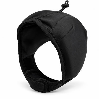 GAVPEPY Polyester Padded Dog Ear Cover Hood, Black or Blue in S, M and L, for covering the ears during supervised noise and grooming routines, home, travel, grooming appointments and outdoor events, a shaped soft hood, dark inner lining and image 10 - DPearmuff12-Black-L.jpg