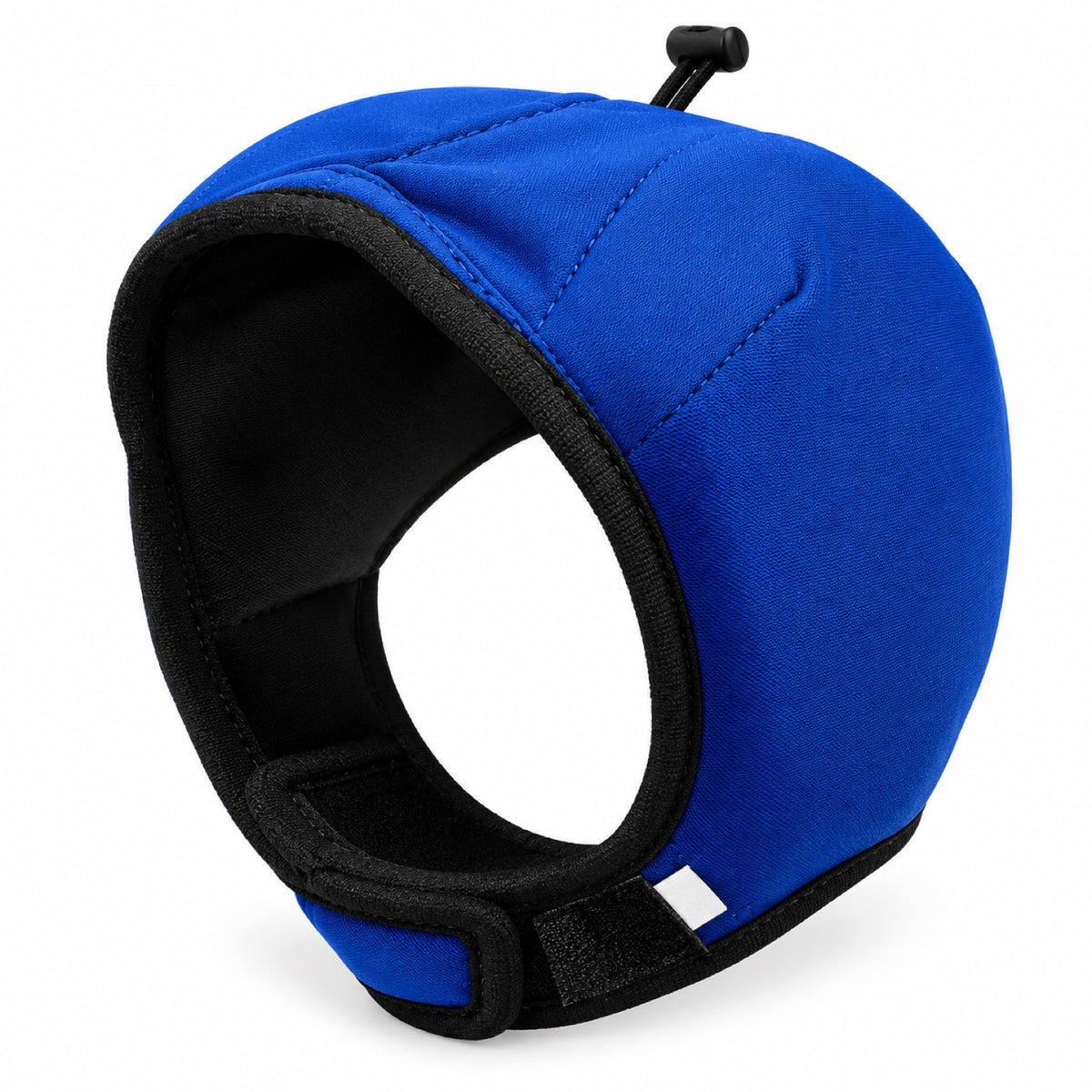 GAVPEPY Polyester Padded Dog Ear Cover Hood, Black or Blue in S, M and L, for covering canine ears during supervised noisy routines, home, travel, grooming visits and outdoor events, a smooth outer panel, dark inner lining and adjustable lower tab image 10 - DPearmuff15-Blue-L.jpg