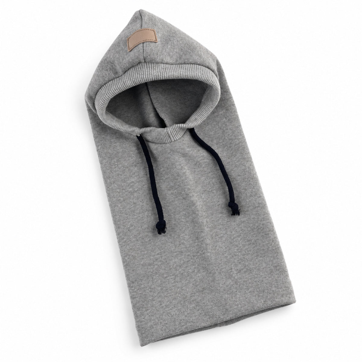 GAVPEPY Polyester Hooded Dog Ear and Neck Wrap, Black, Gray or Green in S, M and L, for covering ears and neck during supervised daily outings, cool-weather walks, travel and home routines, a long neck panel, open face and visible drawcords create image 10 - DPearmuff18-Gray-L.jpg