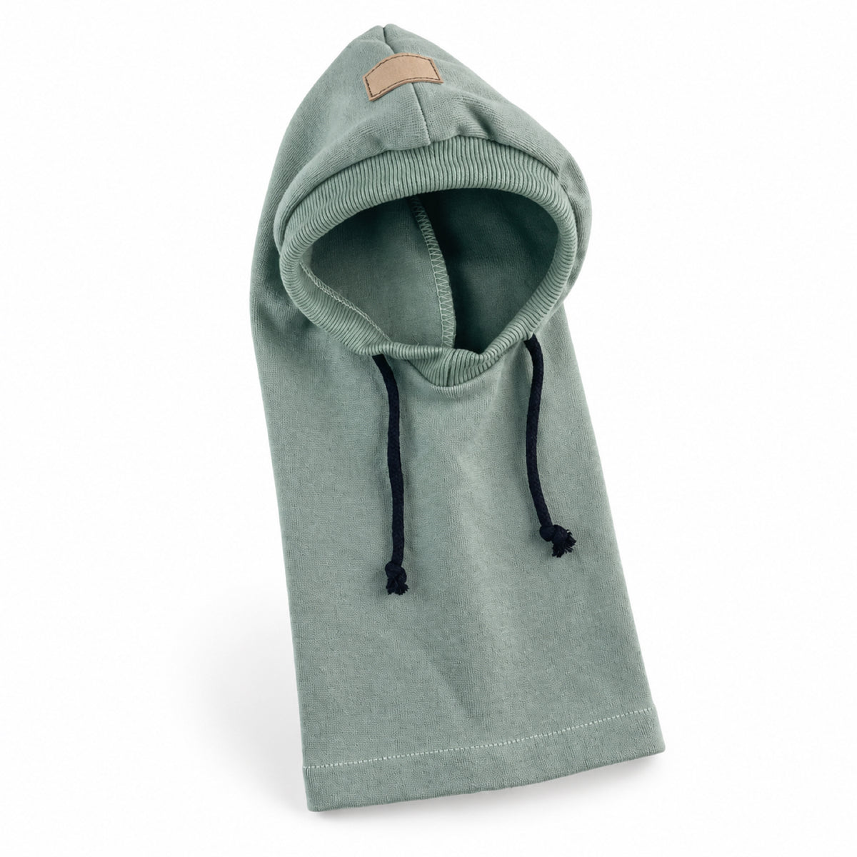 GAVPEPY Polyester Hooded Dog Ear and Neck Wrap, Black, Gray or Green in S, M and L, for covering ears and neck during supervised daily outings, cool-weather walks, travel and home routines, a long neck panel, open face and visible drawcords create image 11 - DPearmuff18-Green-S.jpg