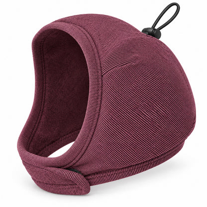 GAVPEPY Polyester Dog Ear Snood, Burgundy, Charcoal or Brown in S, M and L, for covering canine ears during supervised wind, grooming and daily routines, home, travel, grooming and outdoor walks, soft ribbed fabric, an open face and a top adjustment image 8 - DPearmuff19-Burgundy-S.jpg