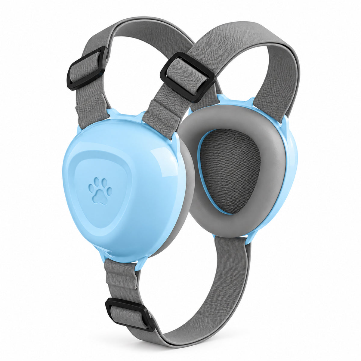 GAVPEPY ABS-Shell Dog Ear Muffs with Wraparound Straps, M or L with Black, Blue, Orange Gradient or Pink ear cups, for covering canine ears during thunderstorms, fireworks and grooming noise, home routines, outdoor events, travel and grooming visits image 10 - DPearmuff3-Blue-M.jpg