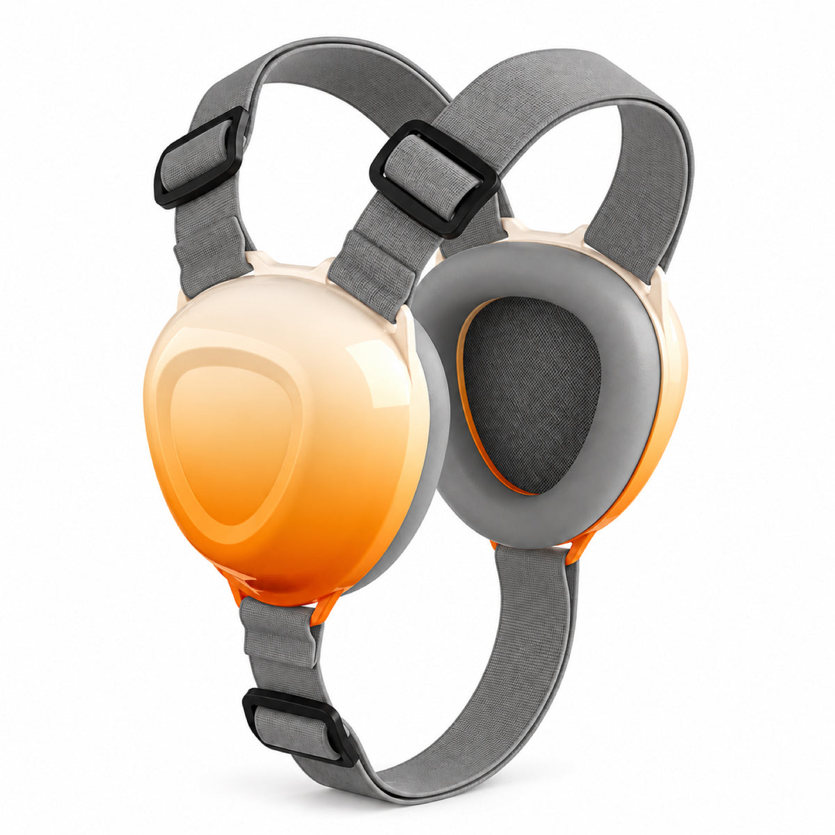 GAVPEPY ABS-Shell Dog Ear Muffs with Wraparound Straps, M or L with Black, Blue, Orange Gradient or Pink ear cups, for covering canine ears during thunderstorms, fireworks and grooming noise, home routines, outdoor events, travel and grooming visits image 15 - DPearmuff3-OrangeGradient-L.jpg