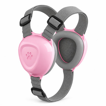GAVPEPY ABS-Shell Dog Ear Muffs with Wraparound Straps, M or L with Black, Blue, Orange Gradient or Pink ear cups, for covering canine ears during thunderstorms, fireworks and grooming noise, home routines, outdoor events, travel and grooming visits image 12 - DPearmuff3-Pink-L.jpg