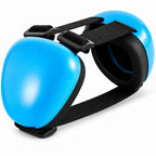 GAVPEPY ABS-Shell Blue Dog Ear Muffs, Blue in S, M or L size options, for covering both ears during supervised noisy pet-care routines, grooming, travel, home events and other supervised outings, smooth blue ear cups, dark inner pads and adjustable