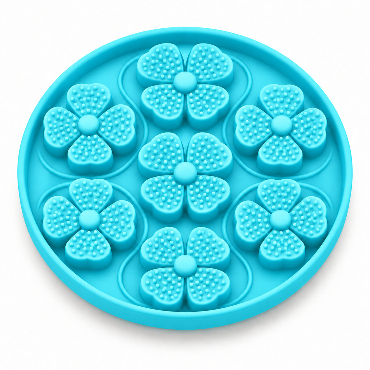 Four-Leaf Clover Silicone Pet Lick Mat, 2 Shapes, By GAVPEPY image 3 - DPlickmat13-Cyan.jpg