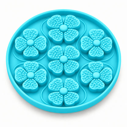 Four-Leaf Clover Silicone Pet Lick Mat, 2 Shapes, By GAVPEPY image 3 - DPlickmat13-Cyan.jpg