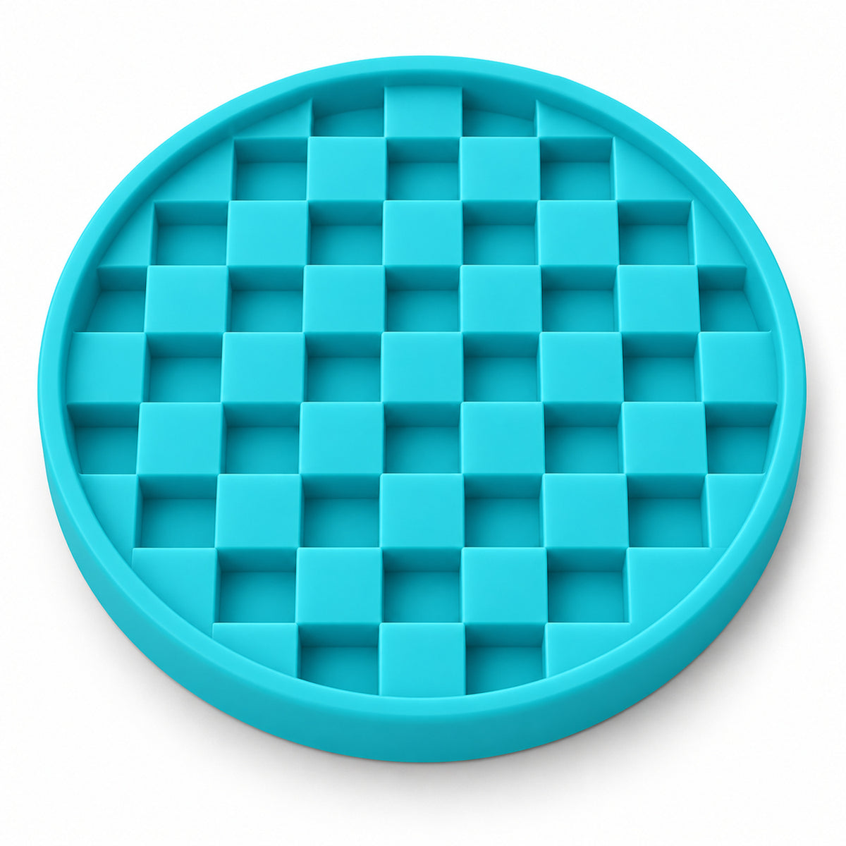 Checkerboard Round Silicone Pet Lick Mat, 7 Colors, By GAVPEPY image 1 - DPlickmat14-Cyan.jpg