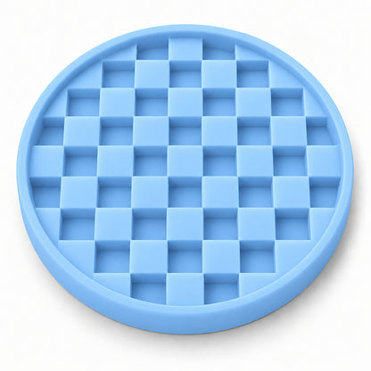 Checkerboard Round Silicone Pet Lick Mat, 7 Colors, By GAVPEPY image 2 - DPlickmat14-LightBlue.jpg