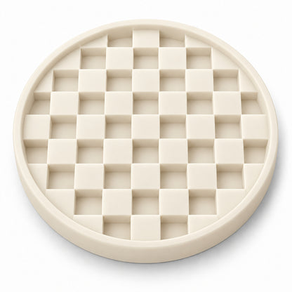 Checkerboard Round Silicone Pet Lick Mat, 7 Colors, By GAVPEPY image 7 - DPlickmat14-OffWhite.jpg