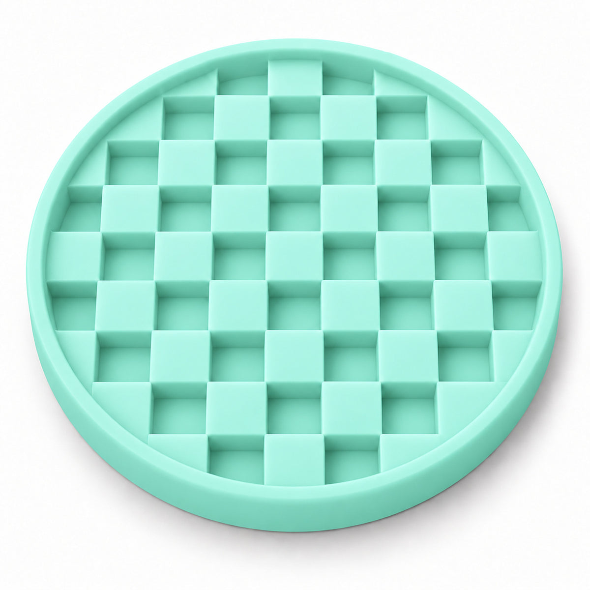 Checkerboard Round Silicone Pet Lick Mat, 7 Colors, By GAVPEPY image 5 - DPlickmat14-PaleAquaGreen.jpg
