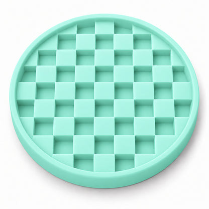 Checkerboard Round Silicone Pet Lick Mat, 7 Colors, By GAVPEPY image 5 - DPlickmat14-PaleAquaGreen.jpg