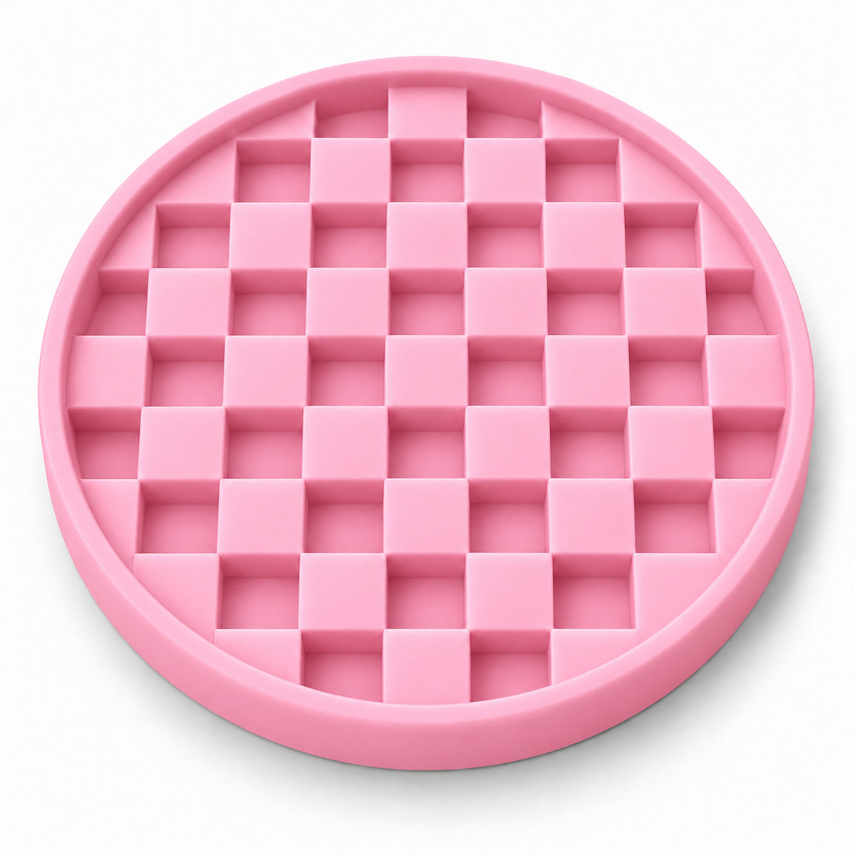 Checkerboard Round Silicone Pet Lick Mat, 7 Colors, By GAVPEPY image 3 - DPlickmat14-Pink.jpg