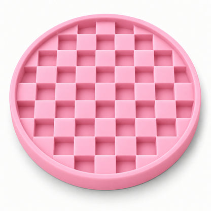 Checkerboard Round Silicone Pet Lick Mat, 7 Colors, By GAVPEPY image 3 - DPlickmat14-Pink.jpg