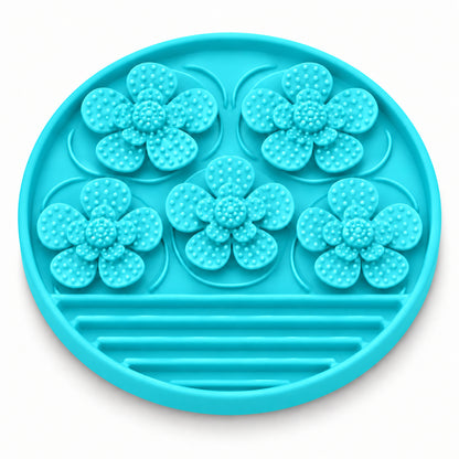 Dotted Petal Round Silicone Pet Lick Mat, 7 Colors, By GAVPEPY image 6 - DPlickmat15-Cyan.jpg