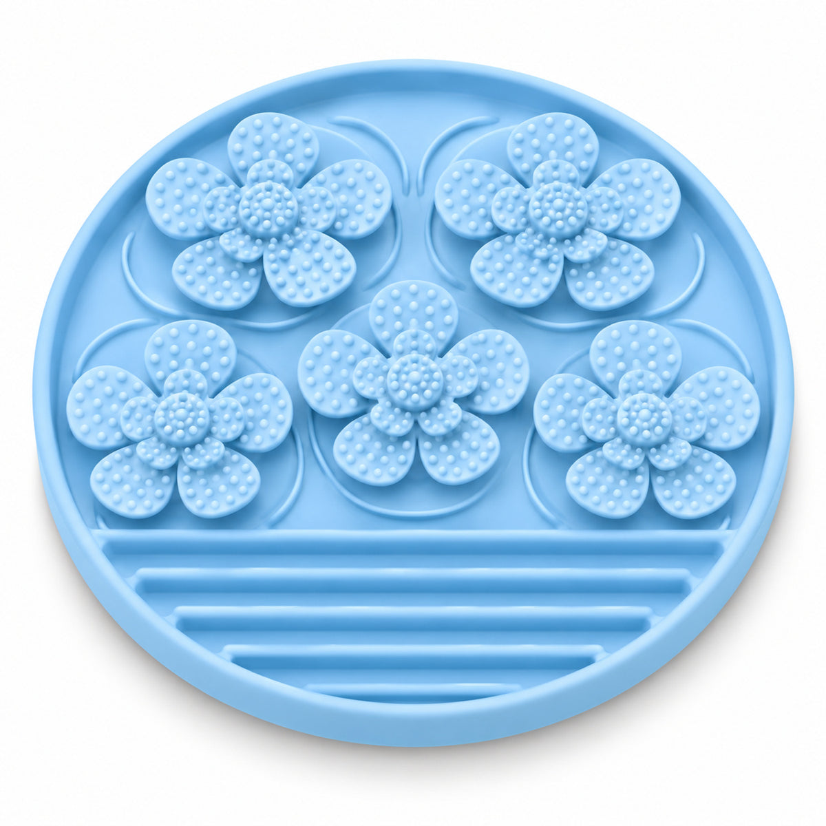 Dotted Petal Round Silicone Pet Lick Mat, 7 Colors, By GAVPEPY image 1 - DPlickmat15-LightBlue.jpg