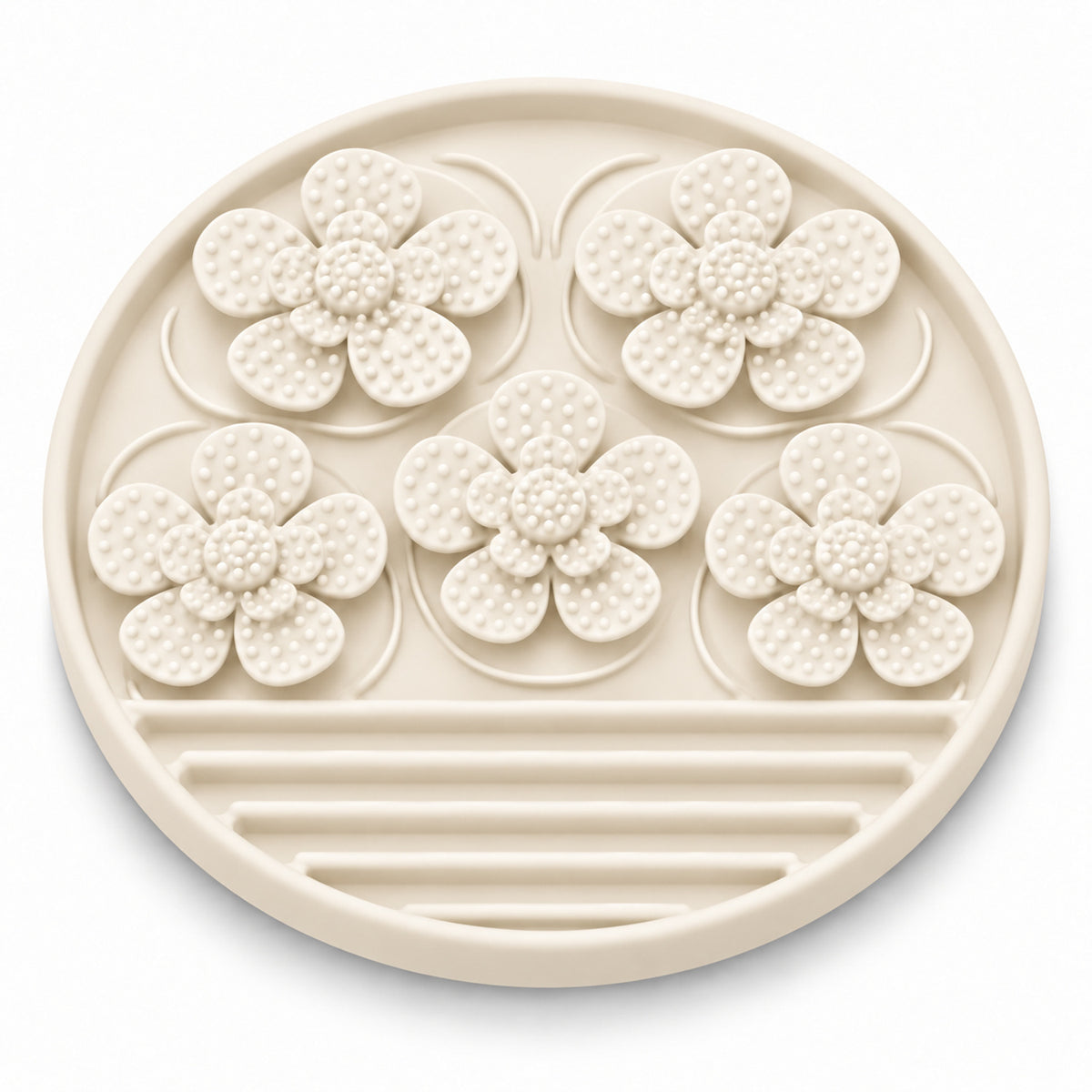 Dotted Petal Round Silicone Pet Lick Mat, 7 Colors, By GAVPEPY image 2 - DPlickmat15-OffWhite.jpg