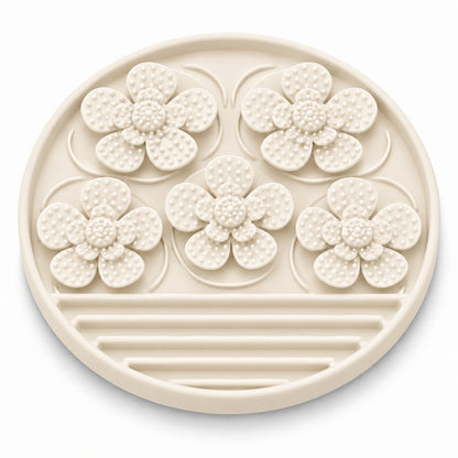 Dotted Petal Round Silicone Pet Lick Mat, 7 Colors, By GAVPEPY image 2 - DPlickmat15-OffWhite.jpg